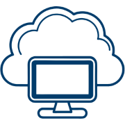 Computer monitor displayed inside a cloud outline, representing remote desktop access in a secure and connected digital environment.